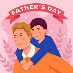 fathers day illustration greeting card with father carrying the son