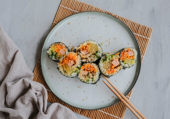 Homemade Korean meal. Kimbap Rolls