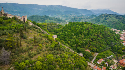 Fototapeta na wymiar Aerial View of the Upper Castle of Marostica, Vicenza, Veneto, Italy, Europe