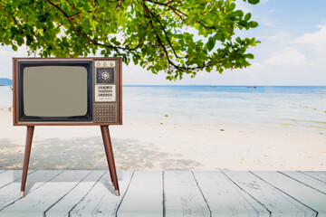 television vintage decor on the sea shore