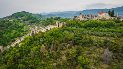 Aerial View of the Upper Castle of Marostica, Vicenza, Veneto, Italy, Europe