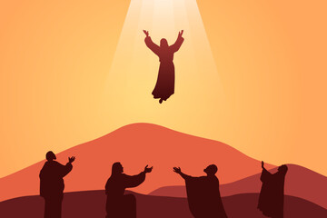 The ascension of Jesus Christ, Biblical vector illustration series - obrazy, fototapety, plakaty