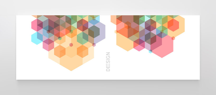Cover design template. Abstract geometrical background. Transparent pattern of 3d cubes and hexagons. Vector illustration for banner, flyer, poster or brochure.