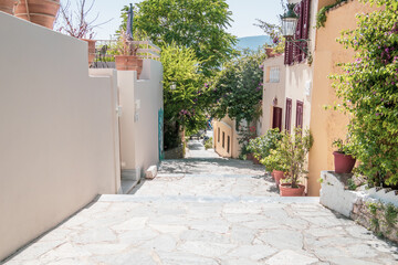 One of the streets in the Plaka region of Athens Greece