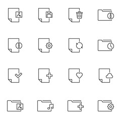Folders and files line icons set