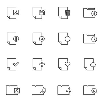 Folders and files line icons set