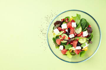 Concept of tasty food with salad with red orange