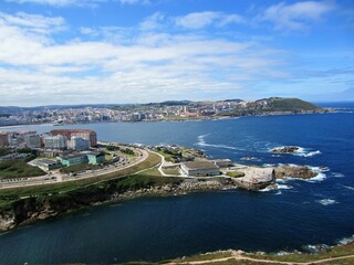 Fototapeta na wymiar La Coruña Galicia Spain and its bay and coast