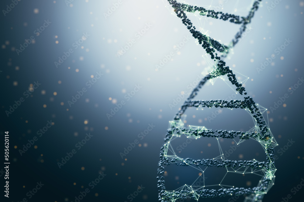 Poster dna molecule structure on blank light water background with copyspace, genetic biotechnology concept