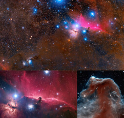 Horse Head Nebula in Orion photo collage. Elements of this picture furnished by NASA