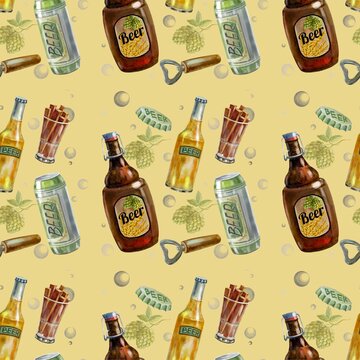 seamless background with beer bottles