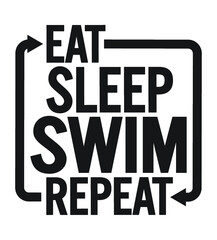 Eat sleep swim repeat. Motivational text.