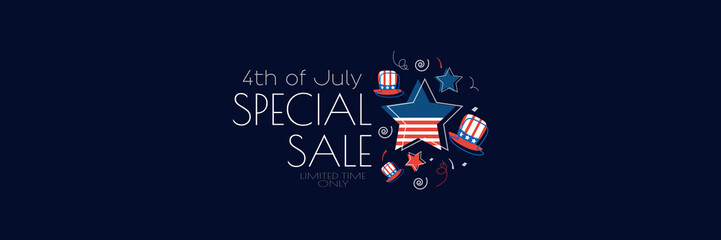 4th Of July Sale banner. Modern minimal design for Sales. Flat vector illustration.	