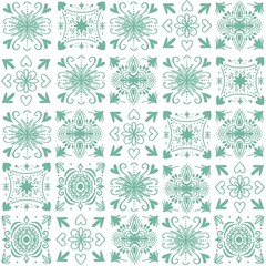 Abstract seamless pattern with decorative ethnic green ornament