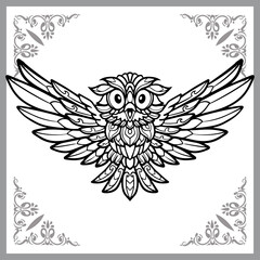 cute owl cartoon zentangle arts. isolated on black background.