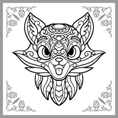 cute fox head cartoon zentangle arts. isolated on black background.