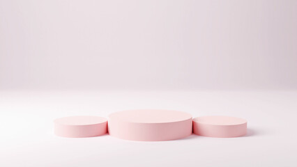 Pink product background stand or podium pedestal on empty display with pastel backdrops. 3D rendering.