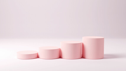Pink product background stand or podium pedestal on empty display with pastel backdrops. 3D rendering.