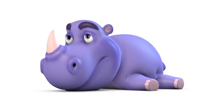 The tired rhino is lying on the ground, 3d render
