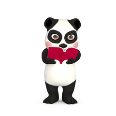 Little panda reading a book, 3d render © onur3d