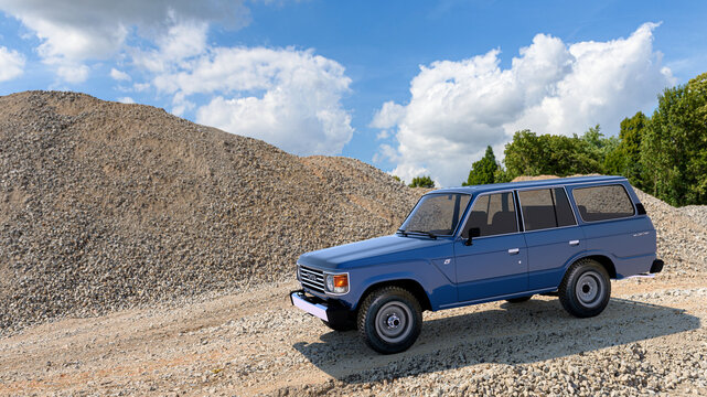 toyota land cruiser 1986 car in a gravel plant