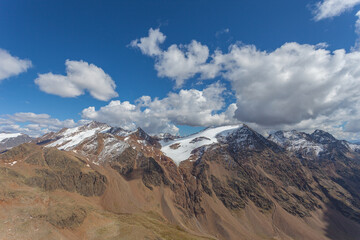 Alpine panorama with Palla Bianca and Senales Valley peaks view from Planol Valley. Palla Bianca is the second highest peak of Alto Adige. Planol Valley, Alto Adige Sudtirol, Italy