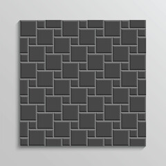 Dark grey rectangle brickwall. Seamless brick texture. Metro background. Ceramic pattern. Old stone surface. Apron faience print. Cement print. Tile subway wall. Vector illustration.