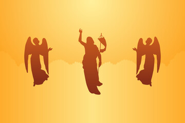 Fototapeta na wymiar Jesus Christ rises to the sky with two angels. Happy Ascension Day Vector Illustration