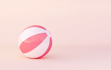 One inflatable beach ball for swimming in pastel pink color. 3d rendering