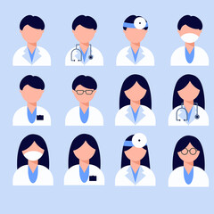 Doctor in uniform. Man, woman in flat style. Vector illustration