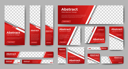 Abstract banner design web template Set, Horizontal header web banner. Modern Gradient Red cover header background for website design, Social Media Cover ads banner, flyer, invitation card