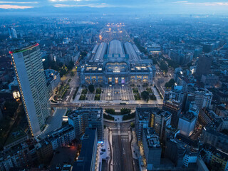 Milan, Italy - May 08, 2021: Aerial view of Milan Porta Nuova district, city skyline, business buildings and skyscrapers of Palazzo Regione Lombardia, Unicredit Tower, Bosco Verticale in Lombardy. 