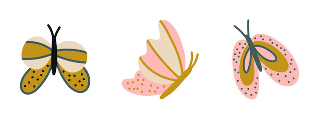 Collection of bright cute butterflies. Vector set