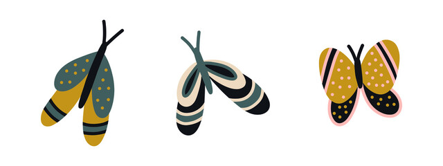 Collection of bright cute butterflies. Vector set