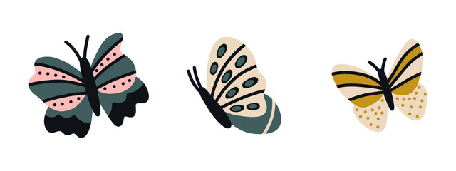 Collection of bright cute butterflies. Vector set