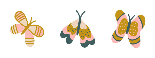 Collection of bright cute butterflies. Vector set