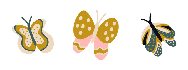 Collection of bright cute butterflies. Vector set
