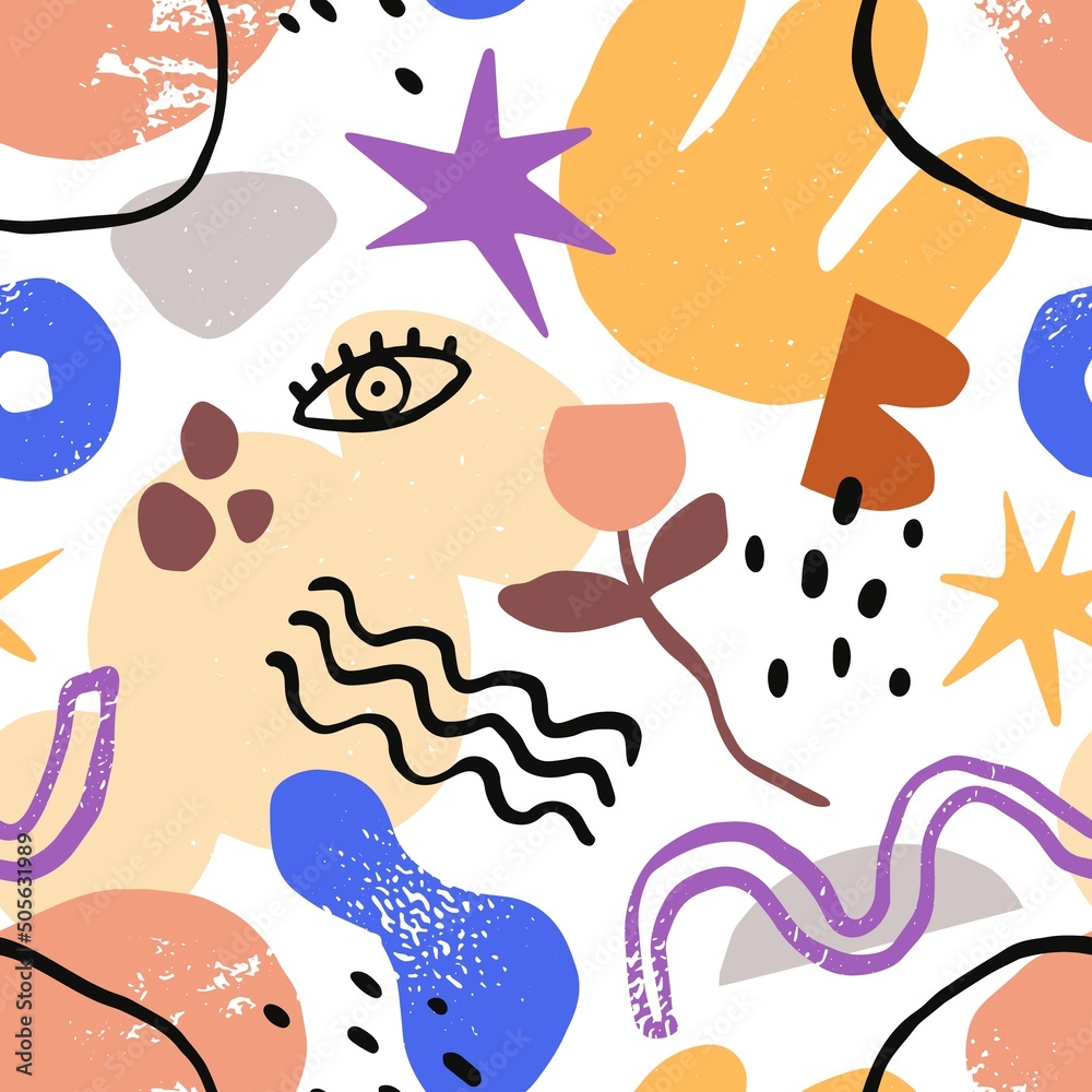 Poster abstract seamless pattern with modern trendy elements. creative background with random shapes, flowe