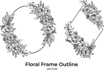 set of beautiful line art flower hand drawn frame decoration