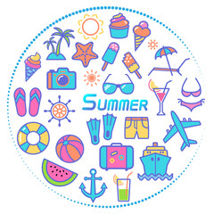 Various summer black and white vector icons,
다양한 여름용 흑백 벡터 아이콘들
