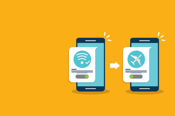 Airplane mode switched on. Air plane smartphone notice. Flat style illustration	