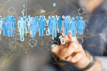 holding 3D rendering group of blue people