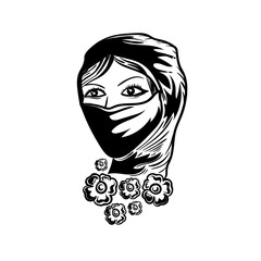 stylish and trendy hijab woman with flowers hand-drawn.