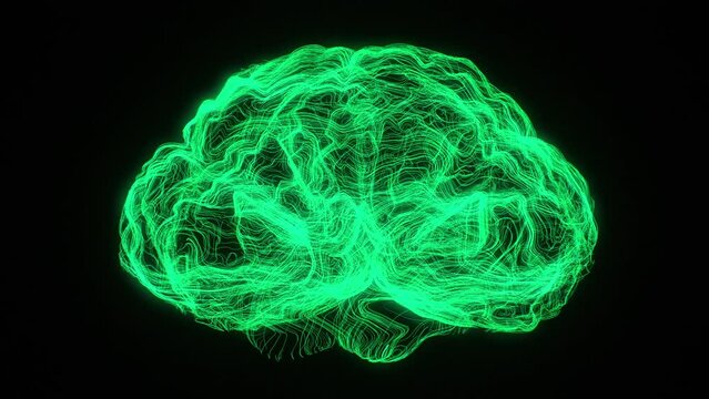 Zoom out green neon big data connection rotation human brain cyber science robot programming