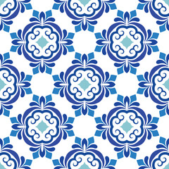 Blue mandala vector pattern. Seamless oriental ornament