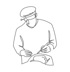 Male surgeon medical uniform doing operation single continuous line minimalist vector illustration