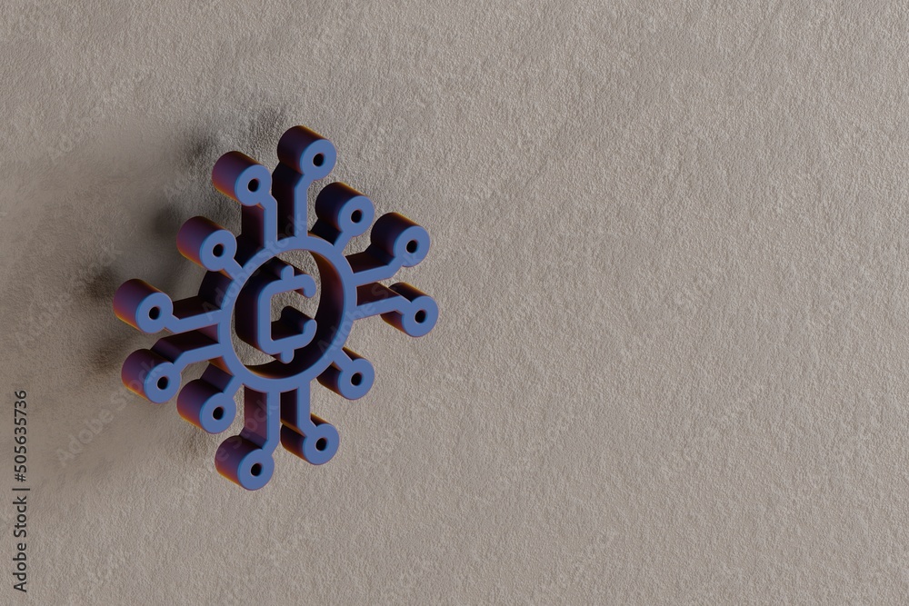 Leinwandbilder beautiful abstract illustrations blue blockchain token symbol icons on a wall beton background. 3d r