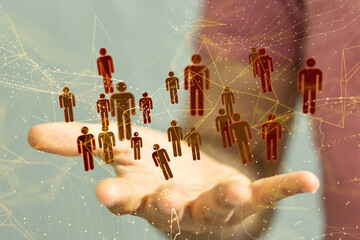 holding 3D rendering group of blue people