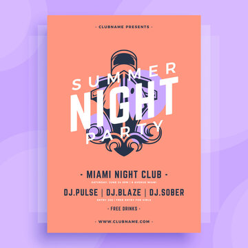 Minimalist Pastel Summer Party Poster Template Floating Ship Boat With Sea Wave Retro Design Vector Illustration. Beach Disco Event Clubbing Announcement Promo Mockup Tropical Entertainment