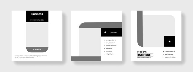 Grey tones minimal social media templates with place for photos, clean editable square banners, instagram and facebook with minimalistic design